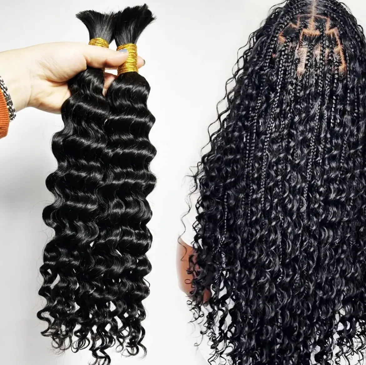 1B Deep Wave Braiding Hair – 16 Inch Human Hair for Boho  display picture 1