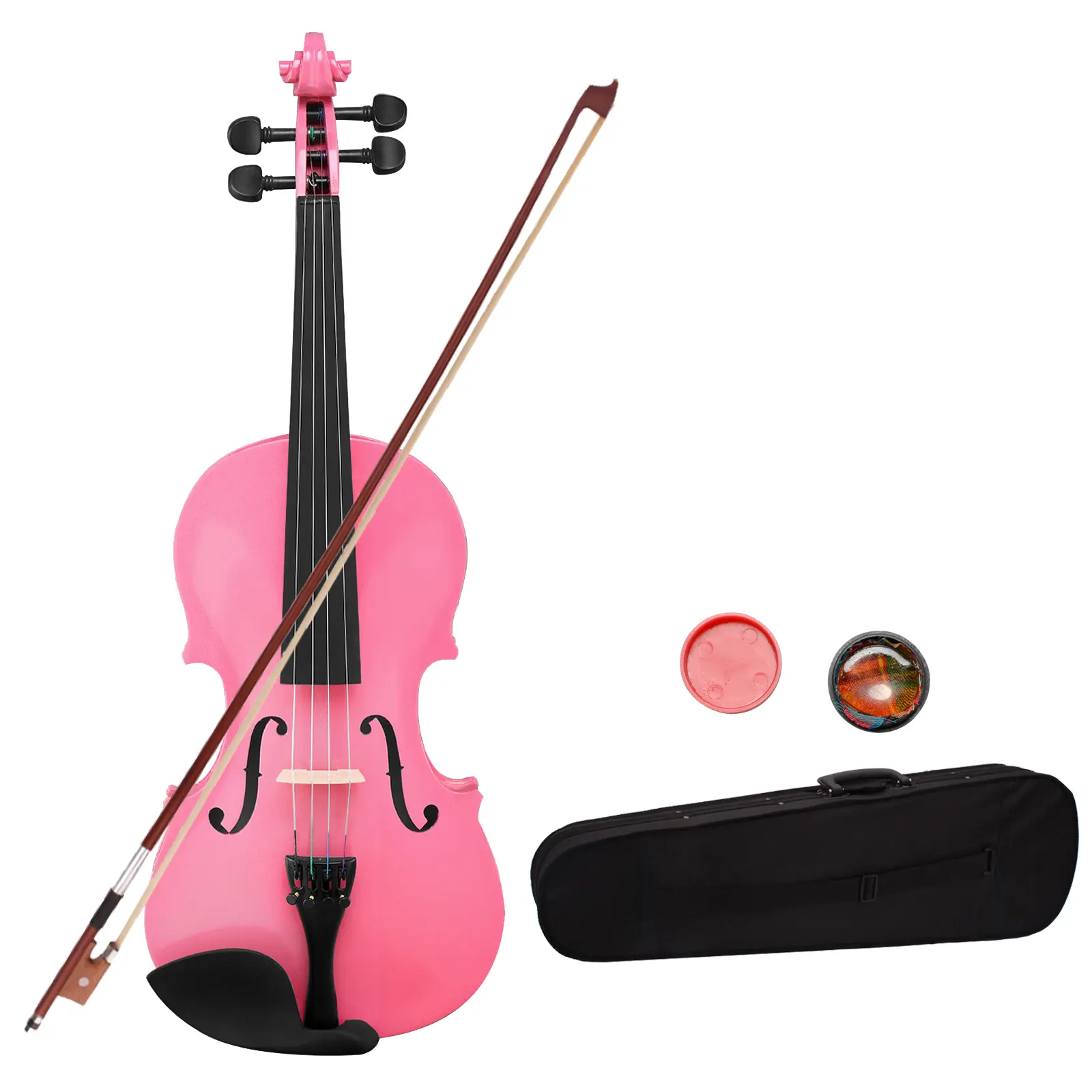 Blush Pink 4/4 Acoustic Violin Set with Case, Bow, and Violin Rosin for Stringed Instrument Enthusiasts
