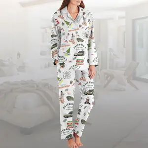 Christmas Vacation Allover Print Lounge Sleep Pajama Set, Griswold Christmas Pajamas Set, Christmas Tree Farm Set, Family Pajamas White