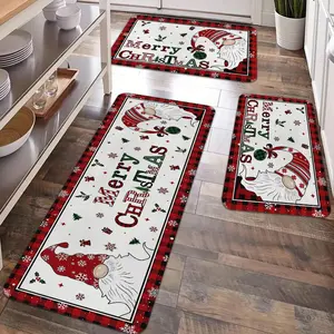 2/3pcs Christmas kitchen carpet floor mat, flannel floor mat, Decorative Rug Mat, Santa Claus, dwarf pattern anti-slip, dirt-resistant soft mat, suitable for kitchen, entrance, bathroom, living room, Christmas decoration