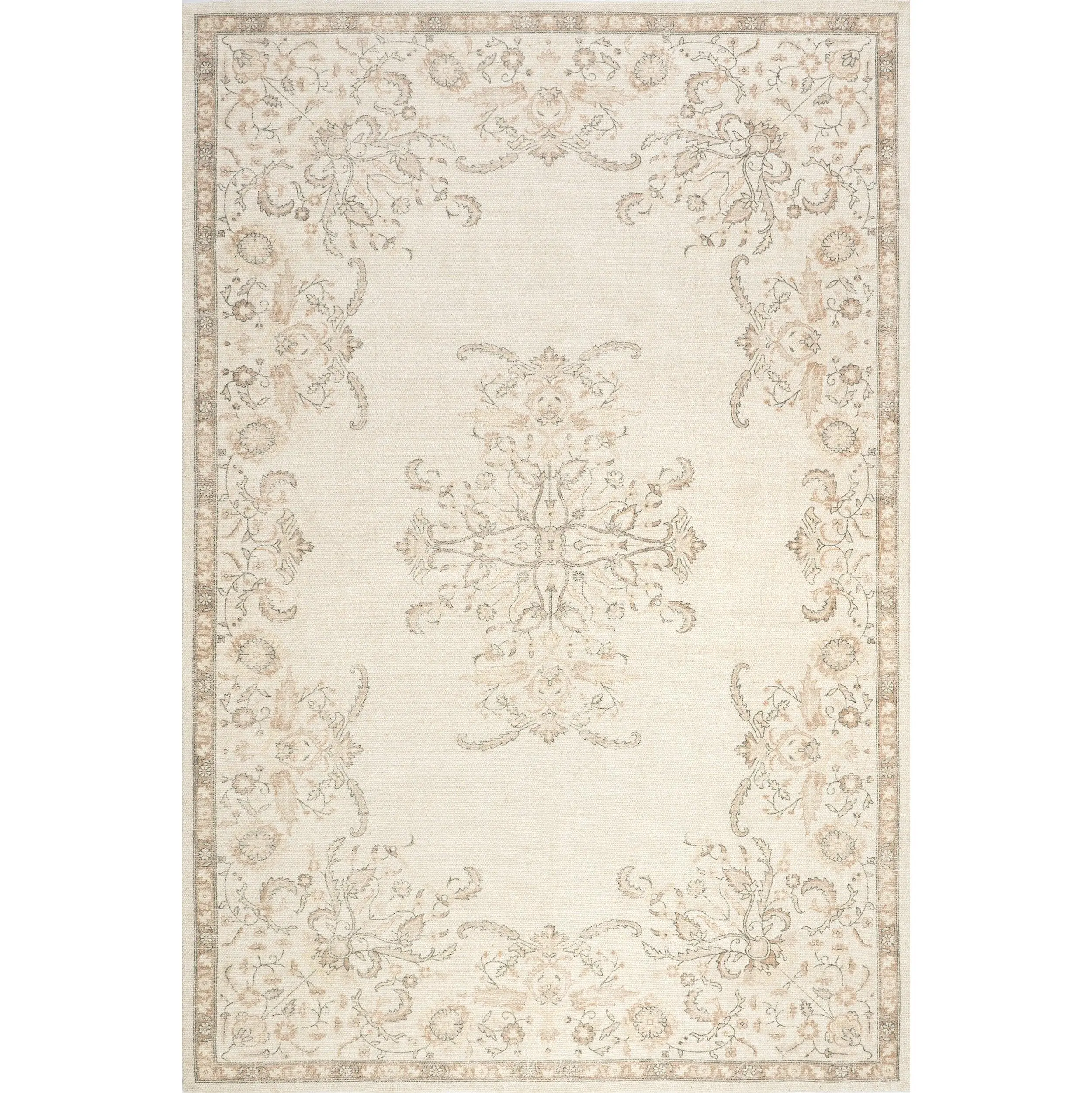 Princesa Medallion Area Rug - Traditional Hand-Woven Vintage Print Rug, 90% Wool-Cotton Blend, Soft Indoor High-Traffic Household Textile for Bedroom