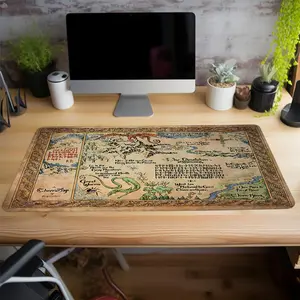 Fantasy Middle Earth Map Pattern Mouse Pad, Rectangle Gaming Mouse Pad, Keyboard Mouse Mat, Non-Slip Rubber Base Desk Pad for Home Office, Desk Accessories