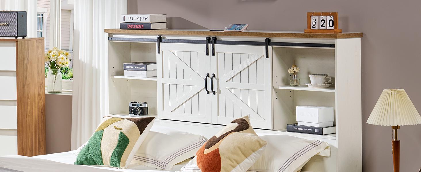 [Ships in 2 Boxes] AMERLIFE Rustic Bed Frame, Wooden Platform Bed with 51.2" Bookcase Headboard, 2 Drawers, Charging Station/No Box Spring Needed/Unique Bedroom Furniture/Best Gift Ideas/Christmas Gifts