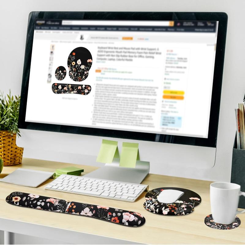 3Pcs/Set Mouse Pad with Wrist Rest and Keyboard Wrist Rest,Wrist Rest for Computer Keyboard Memory Foam Pain Relief with Non Slip Rubber Base for Office,Gaming,Computer,Laptop,Hand Tools Kits