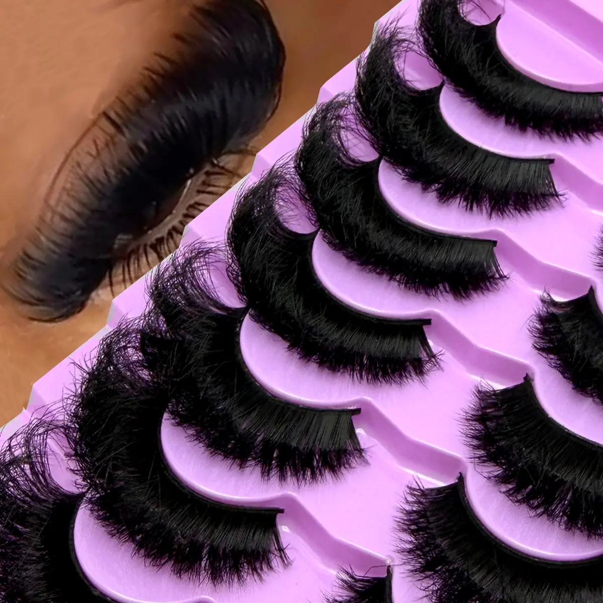 7 Pairs Natural Looking Thick & Fluffy Faux Mink 3D Eyelashes, Russian Volume Lashes Drama Messy Mink Eyelashes, Smart Long Winged Fox Eye Lifting & Lengthening Eyelash Extension Kit, Full Lash Strip Reusable For Daily & Party Use Cosmetic Makeup