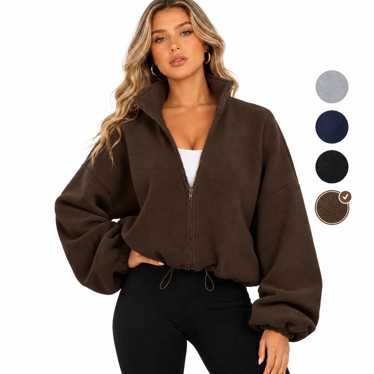 Cozy Fleece Jacket with Drawstring Waist and Pockets, Long Sleeve, Perfect for Casual Wear