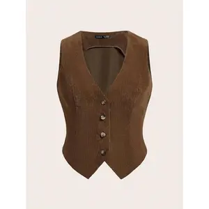 ButtonFrontVestBlazerWithoutTeeInFall/WinterFabricFitBrownPolyesterCasualStyleWomen'sTops2000svintage