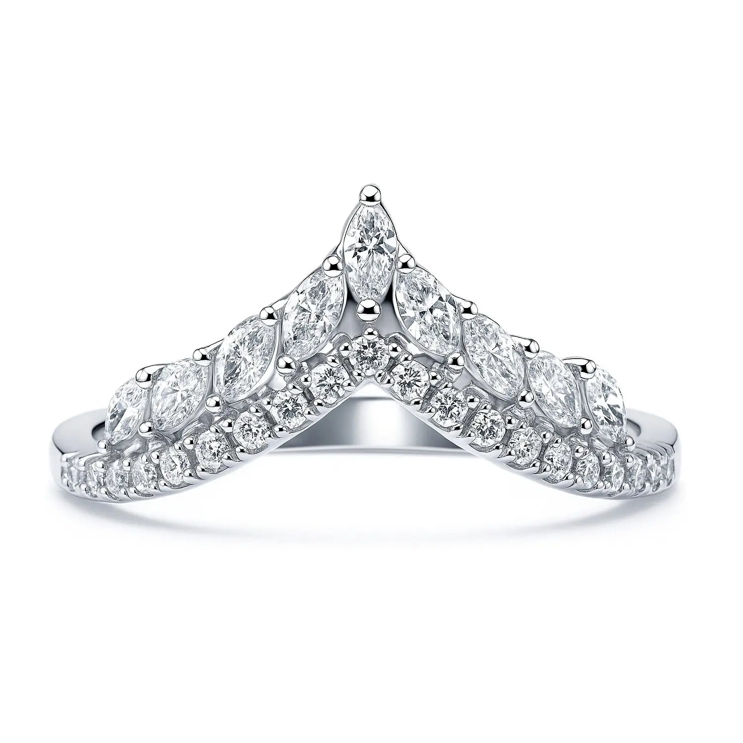 BERRICLE Sterling Silver Wishbone Chevron Crown V Shaped Rings Stackable Curved Half Eternity Band Ring for Women, Cubic Zirconia CZ