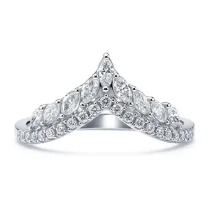 Wishbone Crown V Shaped CZ Eternity Ring in Sterling Silver