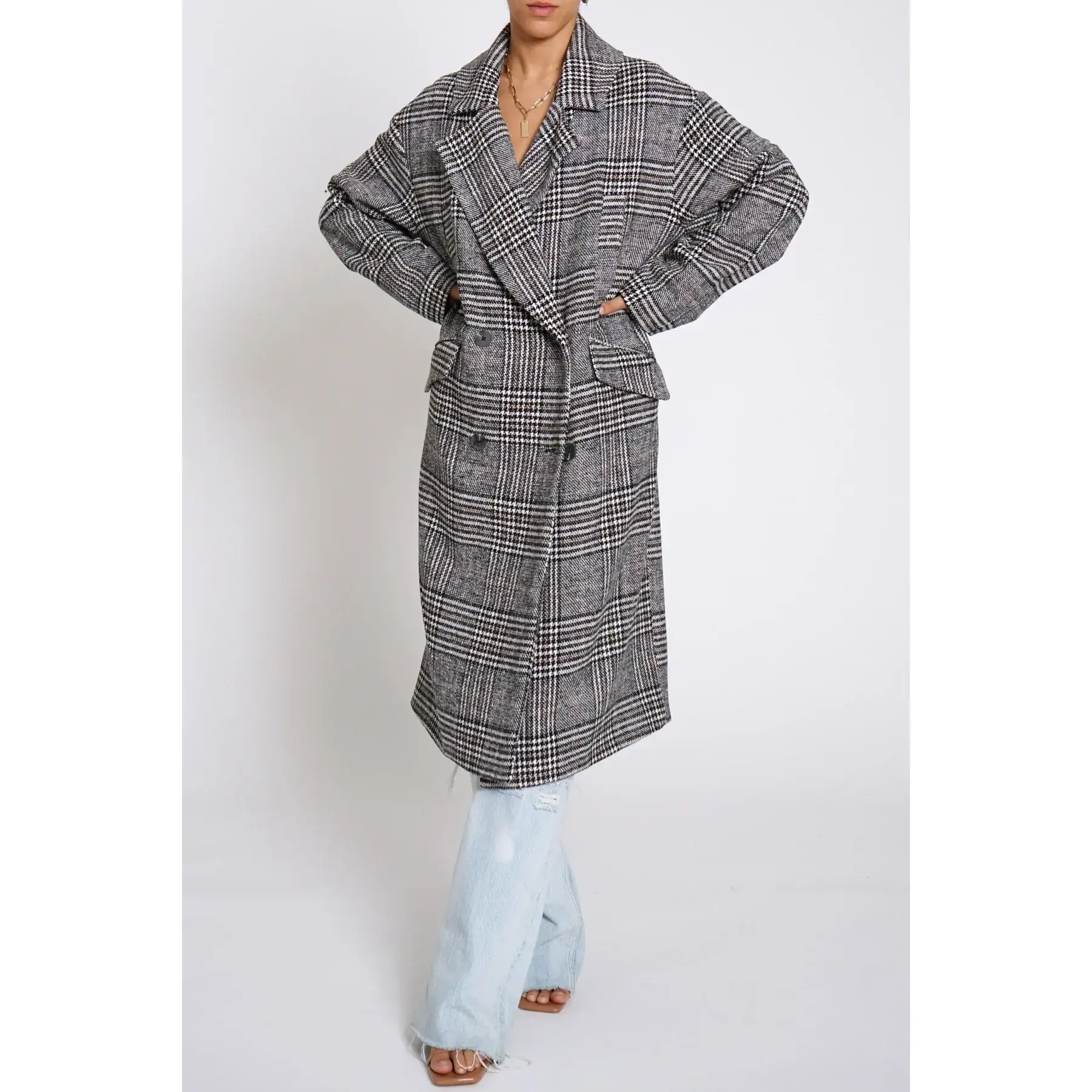 Women's Oversized Plaid Trench Coat - GSJ797