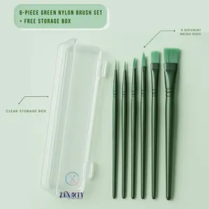 Lexarty 6-Piece Nylon Paint Brush Set with Storage Case – Green/Pink-  Premium Artist Brushes for Acrylic, Gouache, and Paint-by-Number Kits