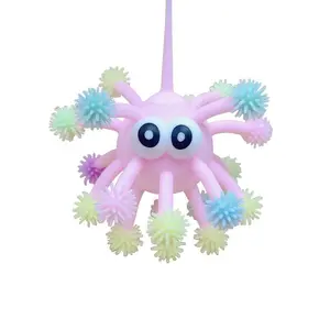 Creative New TPR Plush Ball, 5-inch Protruding Eyes Snowflake Glowing Plush Ball, Flash Stress Relief Toy sugar Cat Ear Plushie Mystery Box