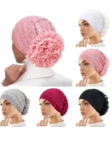 Elegant Women's Lace Trim Headscarf Hat, Fashionable Versatile Floral Design, Stylish Ladies' Accessory for All Occasions, Hijab Scarf
