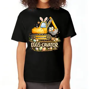 100% Cotton Youth Happy Easter Retro Eggs-Cavator T-Shirt, Easter Excavator Easter Bunny Tee for Teens Adults, Funny Easter  Gift
