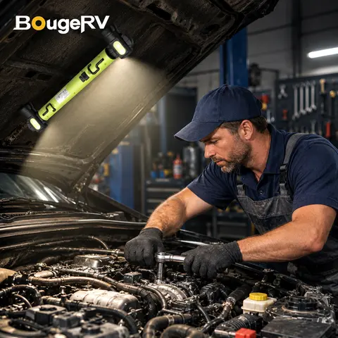 BougeRV Cordless Under Hood Work Light - 3000LM, 5200mAh Rechargeable Batteries, Up to 7H Runtime, Magnetic & Hooks Design, for Garage, Car Repair, Mechanics, Gifts for Men (1 Pack)