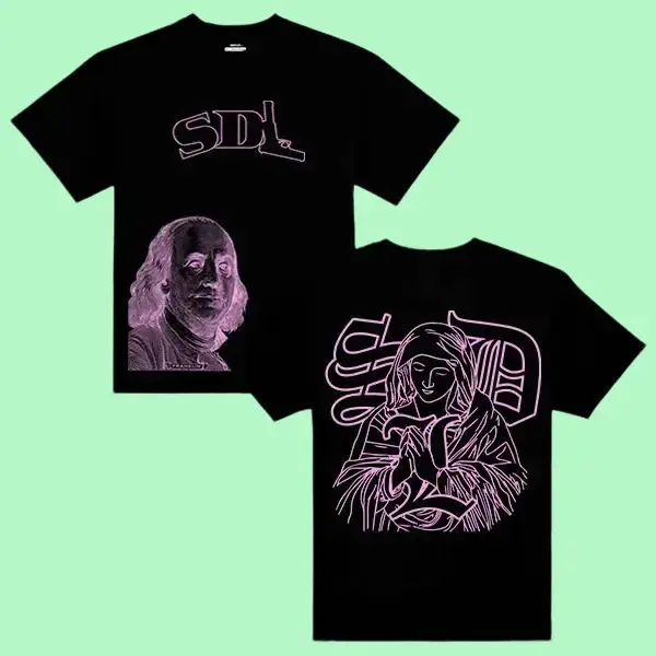 Men's Purple Sdl Virgin Mary-Inspired Youth Tee and Adult Tee 2-Sided, Sdl Clothing, Fashion Cotton, Full Colors, Full Sizes, For Men
