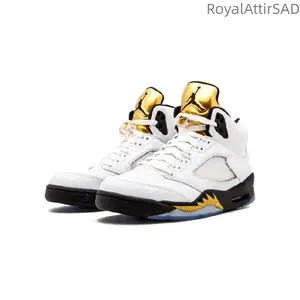 White-gold retro anti-slip and wear-resistant retro basketball shoes for men