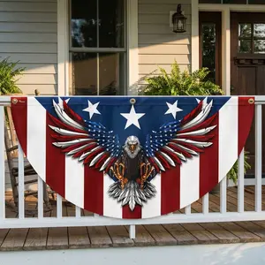 (1 Piece Only) Bald Eagle of 250th Anniversary USA Semicircle Flag Banner, 1776-2026 Fan Flags, 2 Ply Year American Anniversary Flag for Wall, Front Door, Porch, Fence, Outdoor Decorations