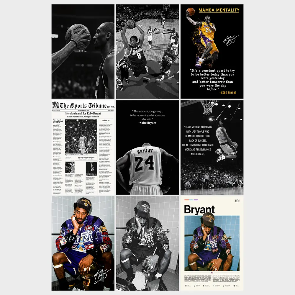 Kobe Bryant Basketball Poster Canvas Frame Wall Art - Lightweight, Fade-Resistant Sports Decor, 12x18in(30x45cm) & 16x24in(40x60cm) Multi-Size Bedroom Decor, Kid Room Gift, Birthday Present for Boys, Unique Room Decor