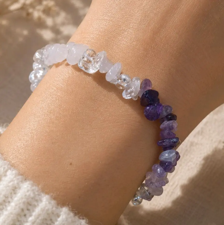 Amathist & Clear Quartz Chip Bracelet