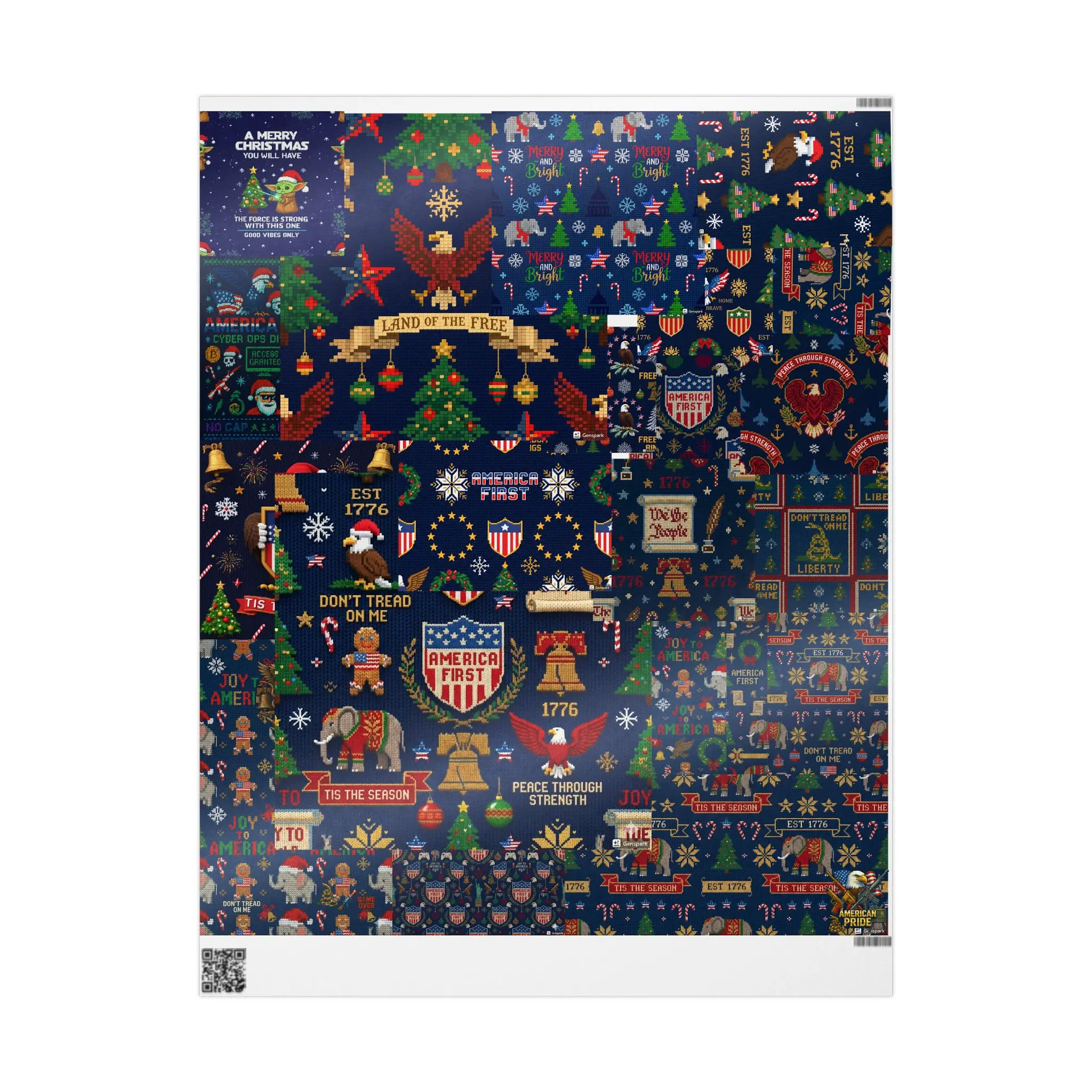 Christmas Theme Holiday Pattern Wrapping Paper | Christmas Americana Gift Wrap