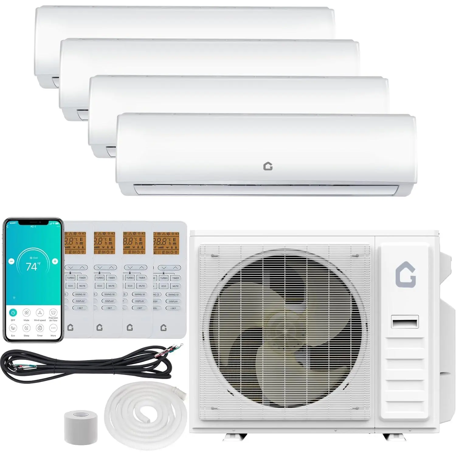 35000 BTU Quad Zone Mini Split ACHeating System 19 SEER2 4 Zone 12000 12000 12000 12000 BTU Ductless Split Air Conditioner wPre-Charged Condenser Not Include Copper Tube Line Set 208-230V, Cooling, Aircon Cooler, Energy Saving Ac