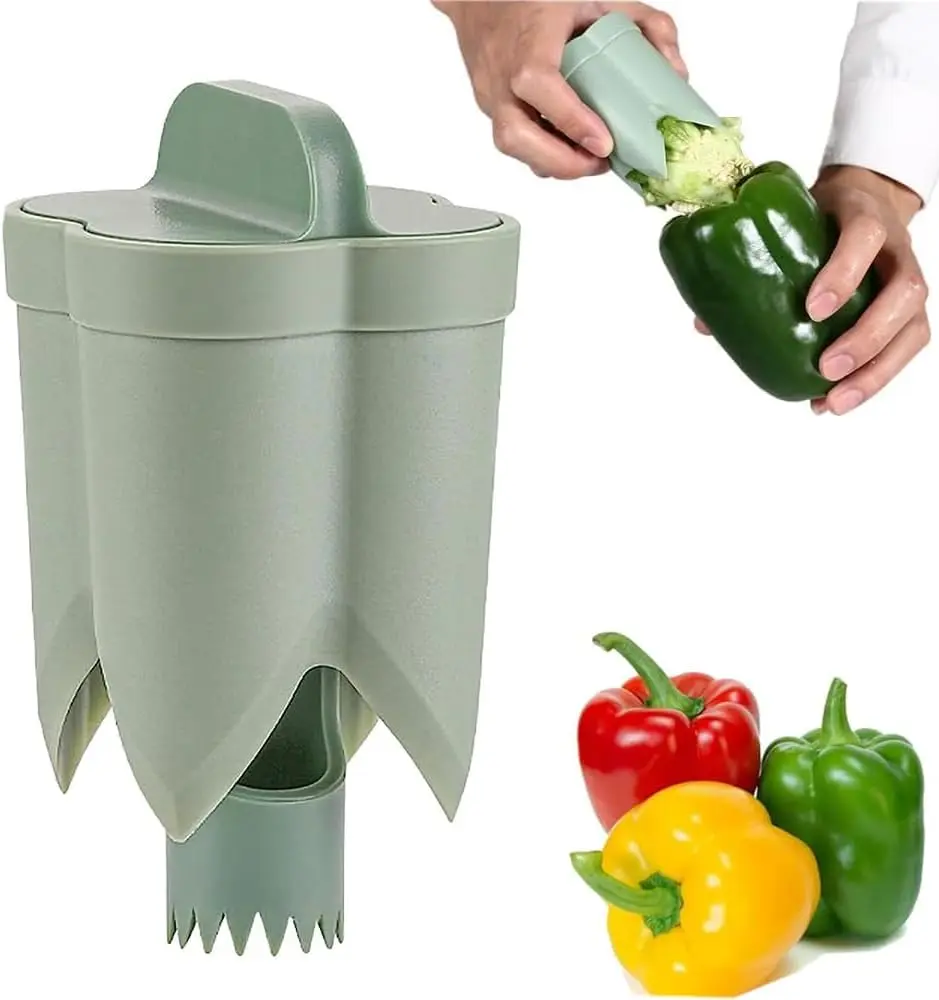 2PCS 2-in-1 Pepper Deseeder Corer - Durable Vegetable Slicer, Vegetable Cutting Slicer, Ergonomic Handle, Non-Slip Kitchen Utensil for Bell & Jalapeno, Easy Cleaning & Storage