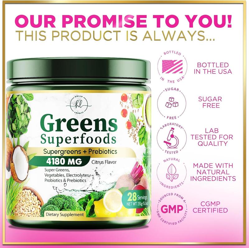 Greens Powder Superfood - Premium Organic Super Greens Juice Powder - Packed with Probiotics, Wheat Grass, Enzymes, Spirulina, Chlorella for Digestive & Gut Health, Smoothie Drink Mix - 28 Servings Healthcare Dietary