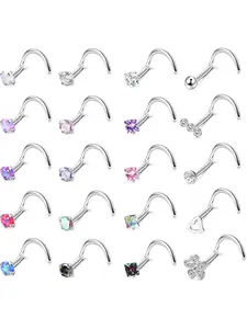 Unique 20 Pcs Colorful Nose Rings Surgical Stainless Steel Nose Stud Set for Women Men Shining Opal CZ Nostril Piercing Jewelry Screw Shaped Nose Studs Multicolor Jewelry Set Nose Piercings Kit