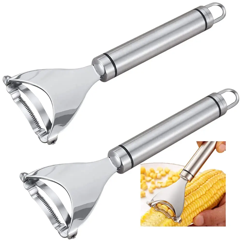 2PCS Corn Planer Cutter Thresher Peeler, Corn Thresher Cob Stripper Tool,Premium Stainless Steel Corn Thresher Cob Remover tool with Ergonomic Handle