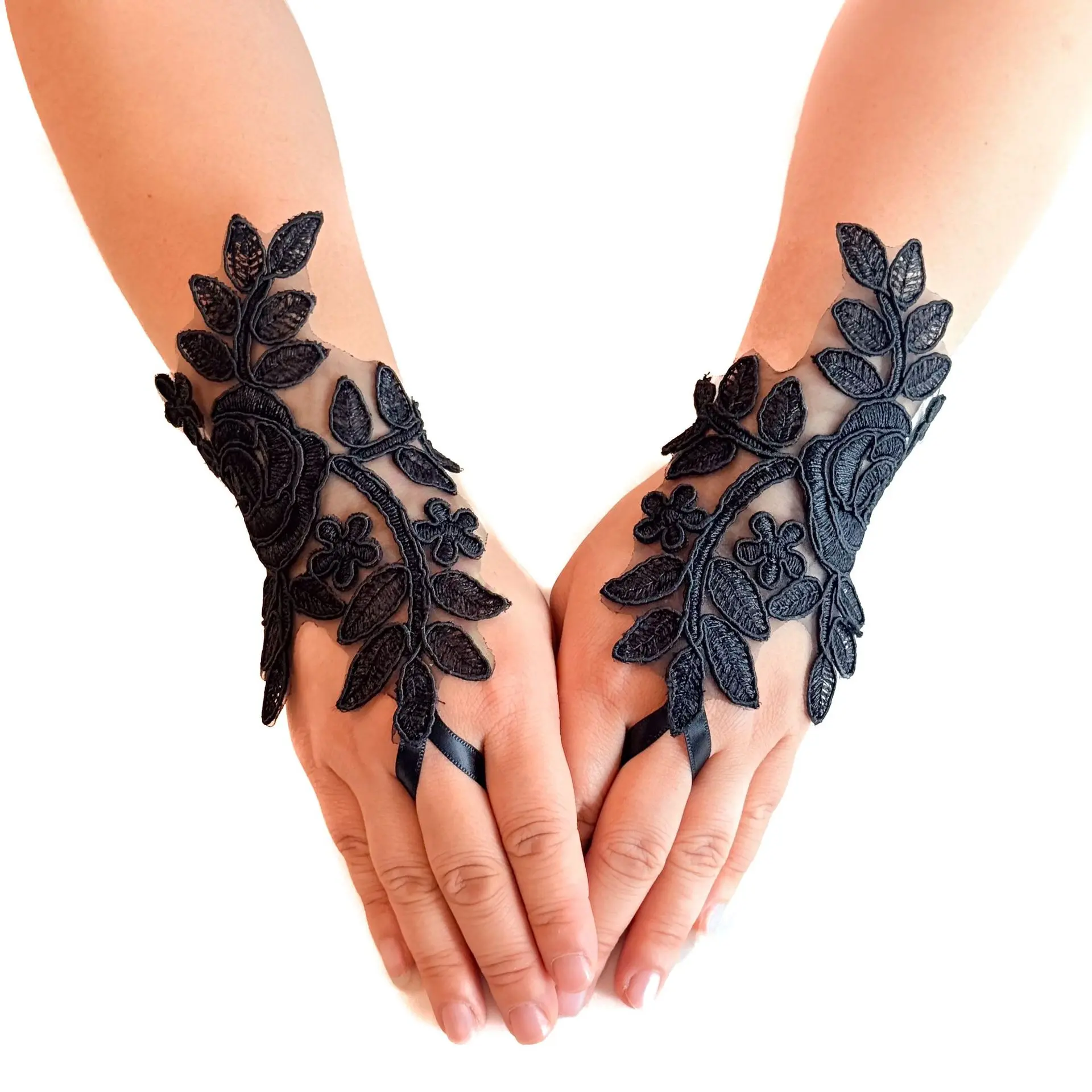Women’s Lace Rose Flower Decor Bridal Gloves, Floral Elegant Wedding Gloves, Vintage Hollow Out Formal Gloves, Fashion Accessory for Bridal Party & Special Occasions,back to school,back to school haul