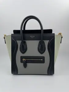 Pre-owned Celine LEATHER Shoulder Bags NANO Bag in Black and Gray with Gold Hardware and Zipper Closure