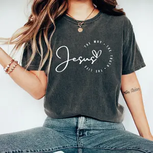 Jesus The Way The Truth The Life Shirt – Christian Graphic Tee for Women, Faith Religious Shirt, Cute Minimal Scripture Shirt with Heart Design