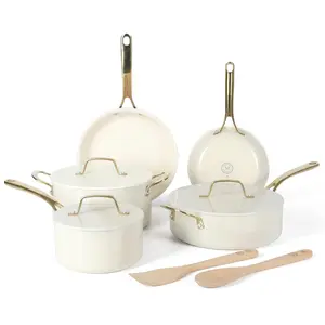 Martha Stewart Galway Premium Nonstick PFA Free Ceramic Interior 10 Piece Heavy Gauge Enamel Aluminum Pots and Pans Cookware Set w/ Aluminum Lids