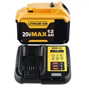 20V 12.0Ah DCB200 Replacement for Dewalt 20V MAX Battery and Charger Combo,12V/20V DCB112 Station Kit,Compatible with Dewalt 20Volt Power Tool Extra Long Run Time