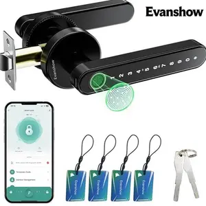 Evanshow Fingerprint Door Lock Biometric Door Knob with Keypad Keyless Entry, Door Locks for Bedrooms, Home Hotel Office Apartment Black anti-peeping password smart fast sensor handle exterior touchscreen digital