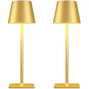 2 Pack Gold Rechargeable Table Lamps,Cordless Lamp with 6000mAh Battery Operated,Wireless Lamp for Restaurant Home Dinner Dining Kitchen Outdoor Patio,Waterproof & Portable
