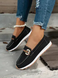 Women's Low-Top Casual Shoes, Comfortable Walking Flats, Fashionable PU Leather Sneakers, All Season Daily Wear, Stylish Women's Footwear, Slip On Shoes, Rubber