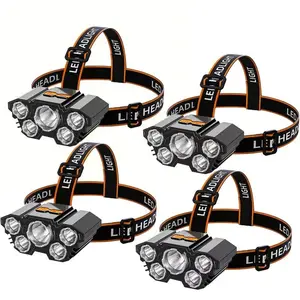 4 Pack USB Rechargeable Headlamp, Bright LED Headlight with Adjustable Strap, Waterproof Flashlight for Kids, Adults, Camping, Hiking, Night Running, Emergency, Survival Kit, Gift for Outdoor Enthusiasts
