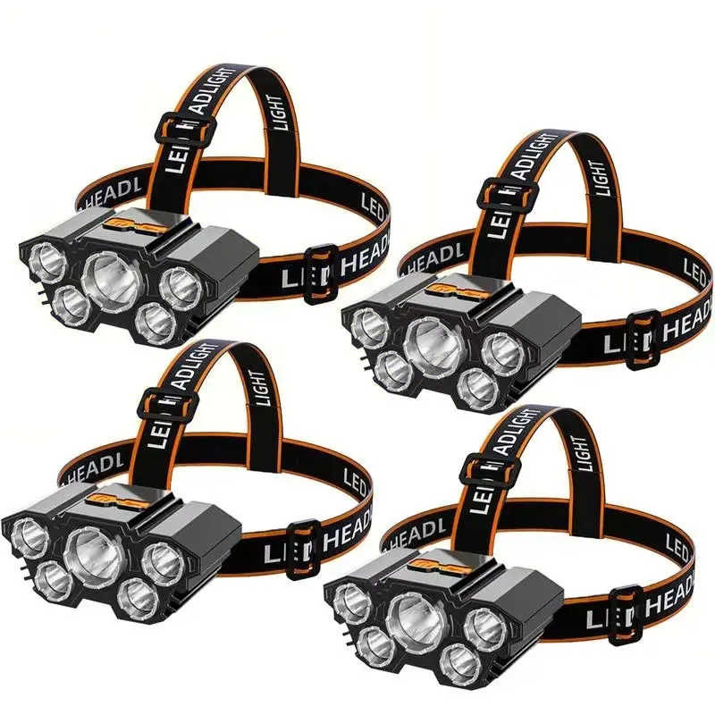 4 Pack USB Rechargeable Headlamp, Bright LED Headlight with Adjustable Strap, Waterproof Flashlight for Kids, Adults, Camping, Hiking, Night Running, Emergency, Survival Kit, Gift for Outdoor Enthusiasts fishing