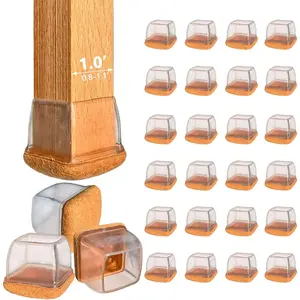 24 Pack Small Chair Leg Protectors for Floors,Chair Leg Caps with Wrapped Felt to Scratches and Noise,Free Moving Table Leg Covers(Square,Fit: 0.8" - 1.1")
