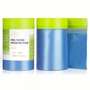 Pre-Taped Masking Film for Painting-22" x 66' Plastic Sheeting With Automotive Tape and Drape For Covering Cars,Walls,Windows,Furniture for Protection (2 Rolls)