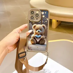 Convenient Lanyard Phone Case with Adjustable Strap and Crossbody Shoulder Strap, Fashion Bear, Tpu Anti-Drop Protection, Cellphone Cover