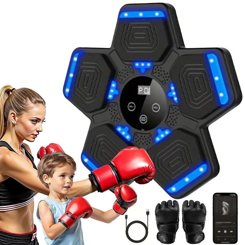 Boxing pad set, boxing gloves, interactive smart boxing machine, wall-mounted, suitable for indoor, home, and gym use, perfect as a birthday or Christmas gift.