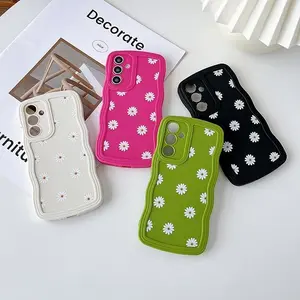 ompatible with Samsung Galaxy A14 5G Case, Unique Curly Wave Frame with Daisy Pattern, Soft Liquid Silicone Anti-Fingerprint Shockproof Full Coverage&Lens Protective Case Samsung A14