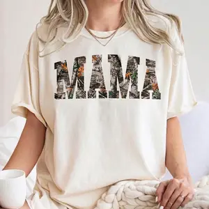 Hunting Mom Graphic Tee, Mama Camo Comfort Colors T Shirt, Outdoor Country Lifestyle Shirt, Deer Season Gift For Mom, Unisex Casual Graphic T-Shirts