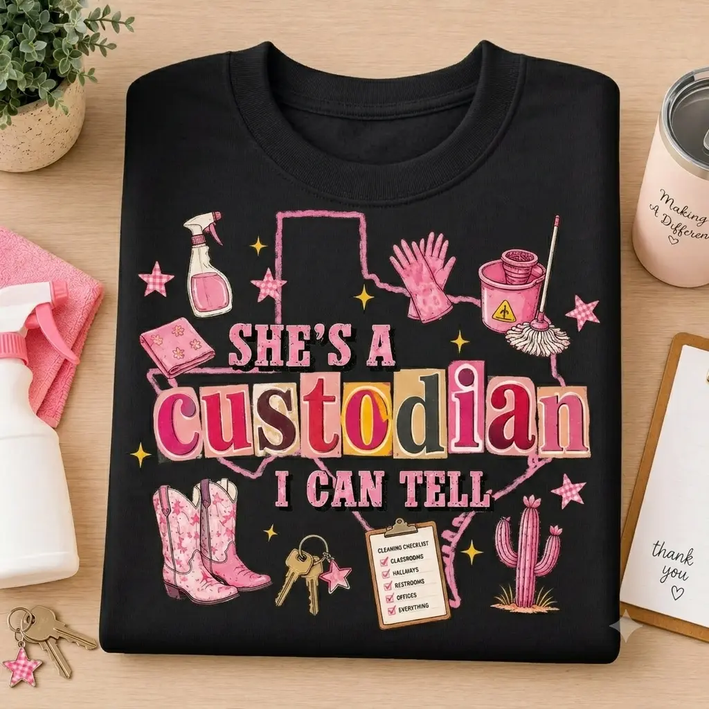 She's A Custodian I Can Tell Shirt, Western Custodian Tee, Janitor Gift, School Custodian Shirt, Comfort Colors Cowgirl Tee