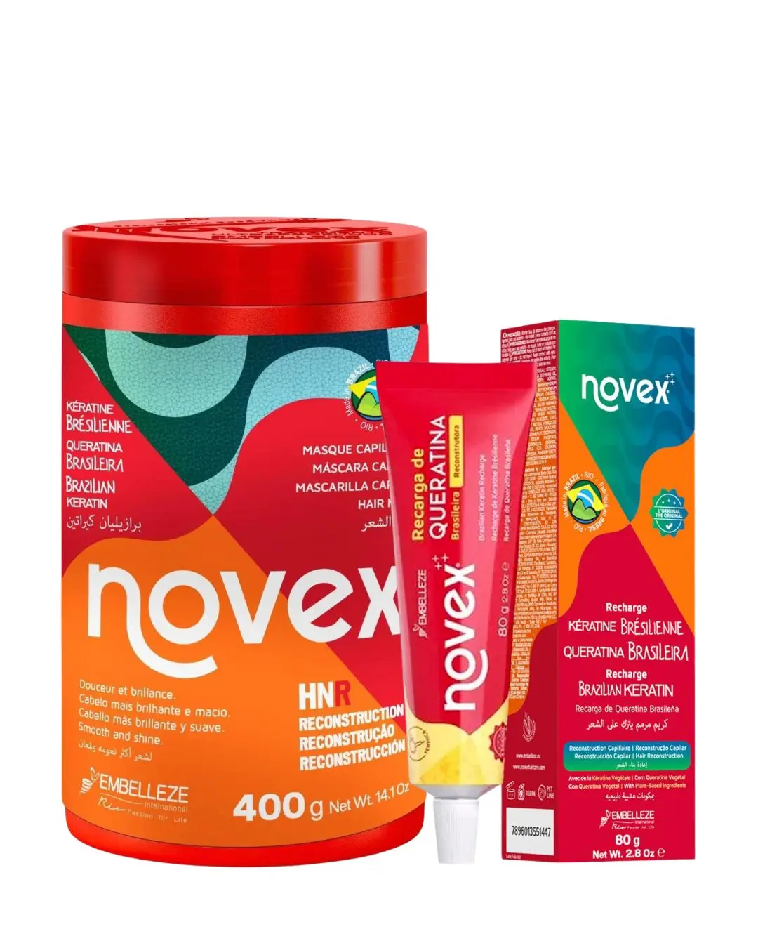Novex Brazilian Keratin Hair Treatment Kit - 400ml Premium Infused Mask, 80g Ultra-Concentrated Keratin, Ultra-Nutritive Conditioning Heat Mask for Curly Hair Adult Daily Care, Infused Hair Masks