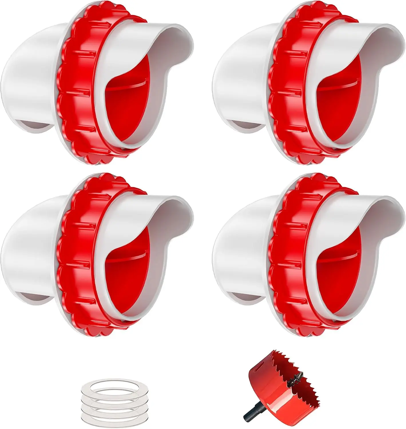 【Summervibes】DIY Chicken Feeders No Waste, Poultry Feeder with Covers Gravity Feed Kit Ports 4/6-1 Hole Saw for Buckets Barrels Bins Troughs