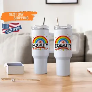 LGBTQ+ Pride Month Tumbler | Groovy Rainbow Equal Rights Cup, Stainless Steel Travel Mug